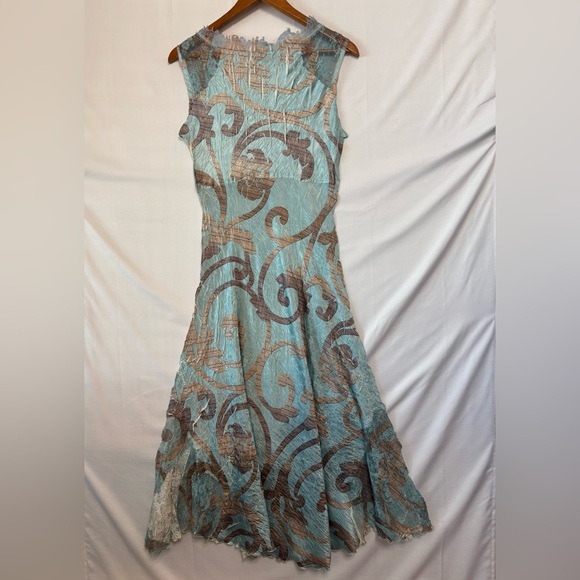 KOMAROV Blue and Gold Print Midi Dress Size Large - Picture 2 of 8